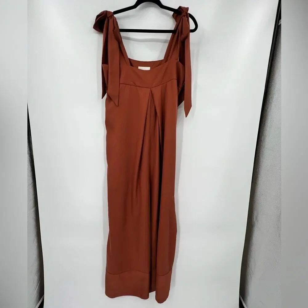SANCIA The Label Thalita Jumpsuit Romper Shoulder Tie Front Leg SplitRust Medium - Picture 5 of 16